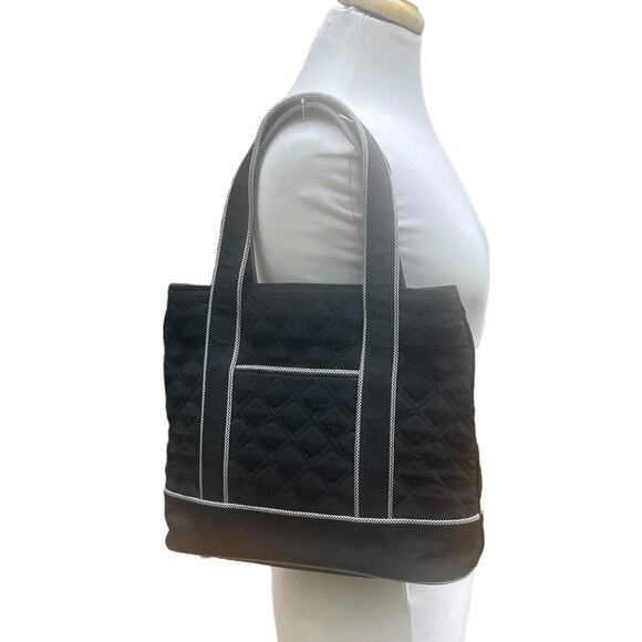 Vera Bradley Black Quilted Two-Handle Shoulder Bag w White Contrast Stitching - Picture 1 of 16